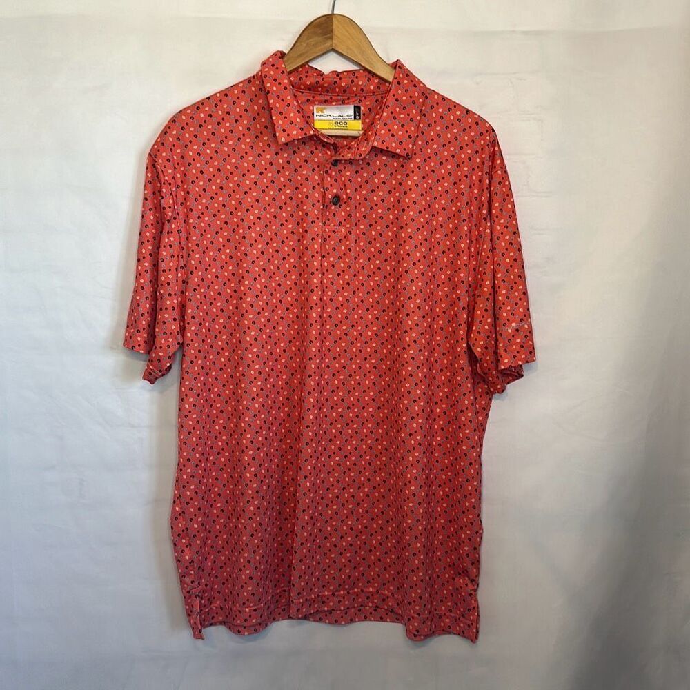 Nicklaus Mens Hot Corral‎ Blue Patterned Golf Polo L Eco Choice Stay Dri